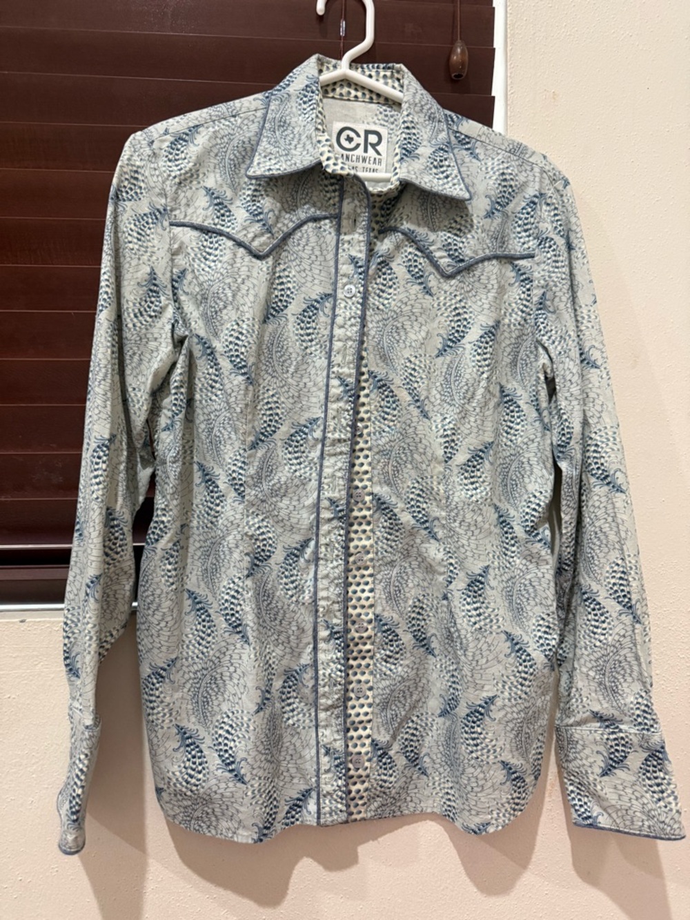 Cr Feather Blue Patterned Western Shirt